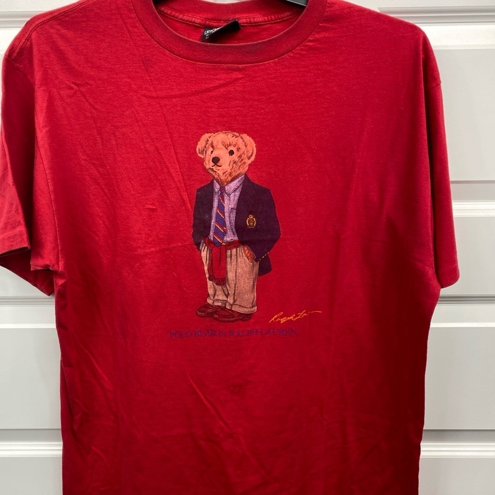 Vintage Polo Ralph Lauren Shirt Mens Large Polo Bear Made USA 90s Tee T-Shirt - Picture 2 of 14